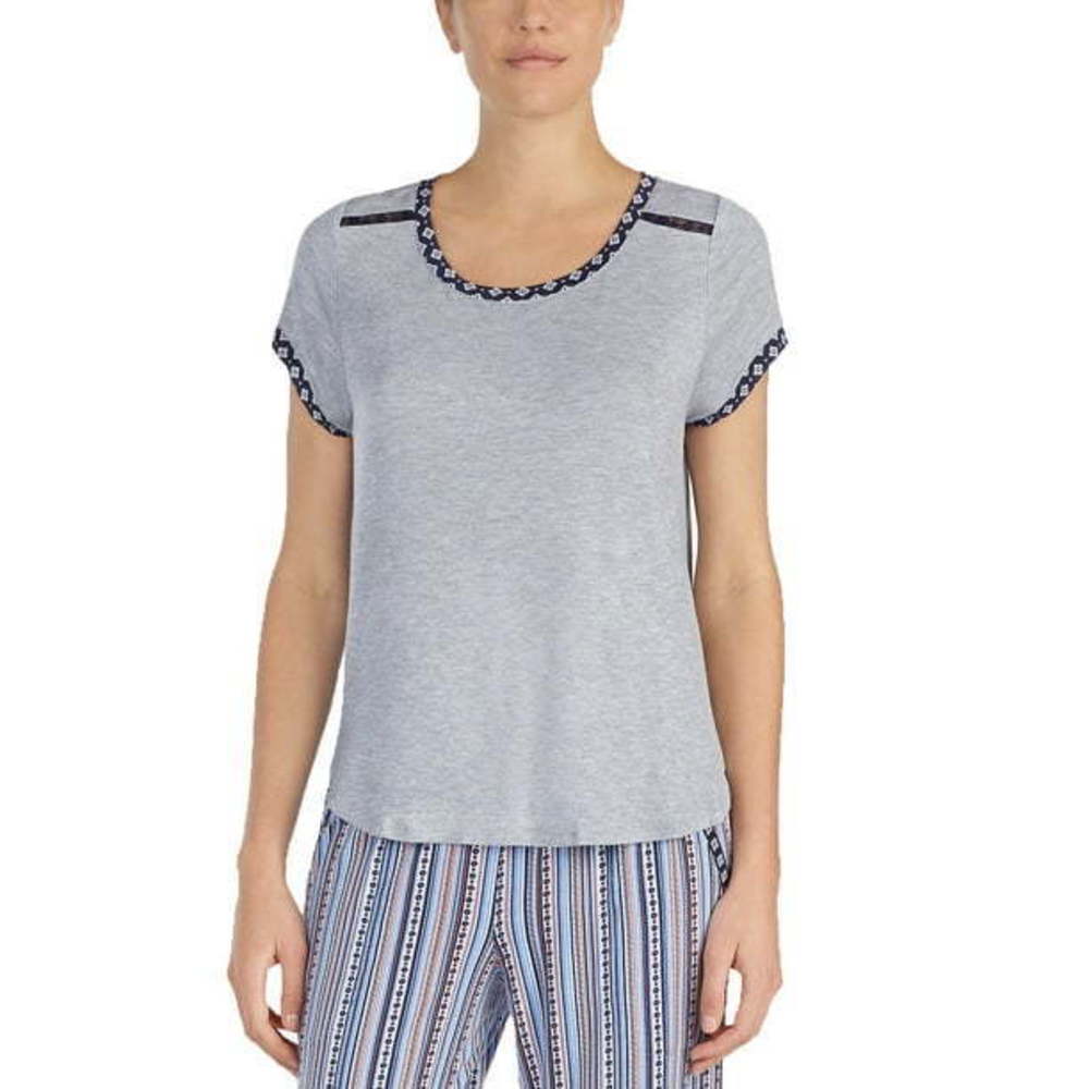 Layla Womens Sleepwear Contrast Trim Lace Detail Pajama Top Only,1-Piece,Small